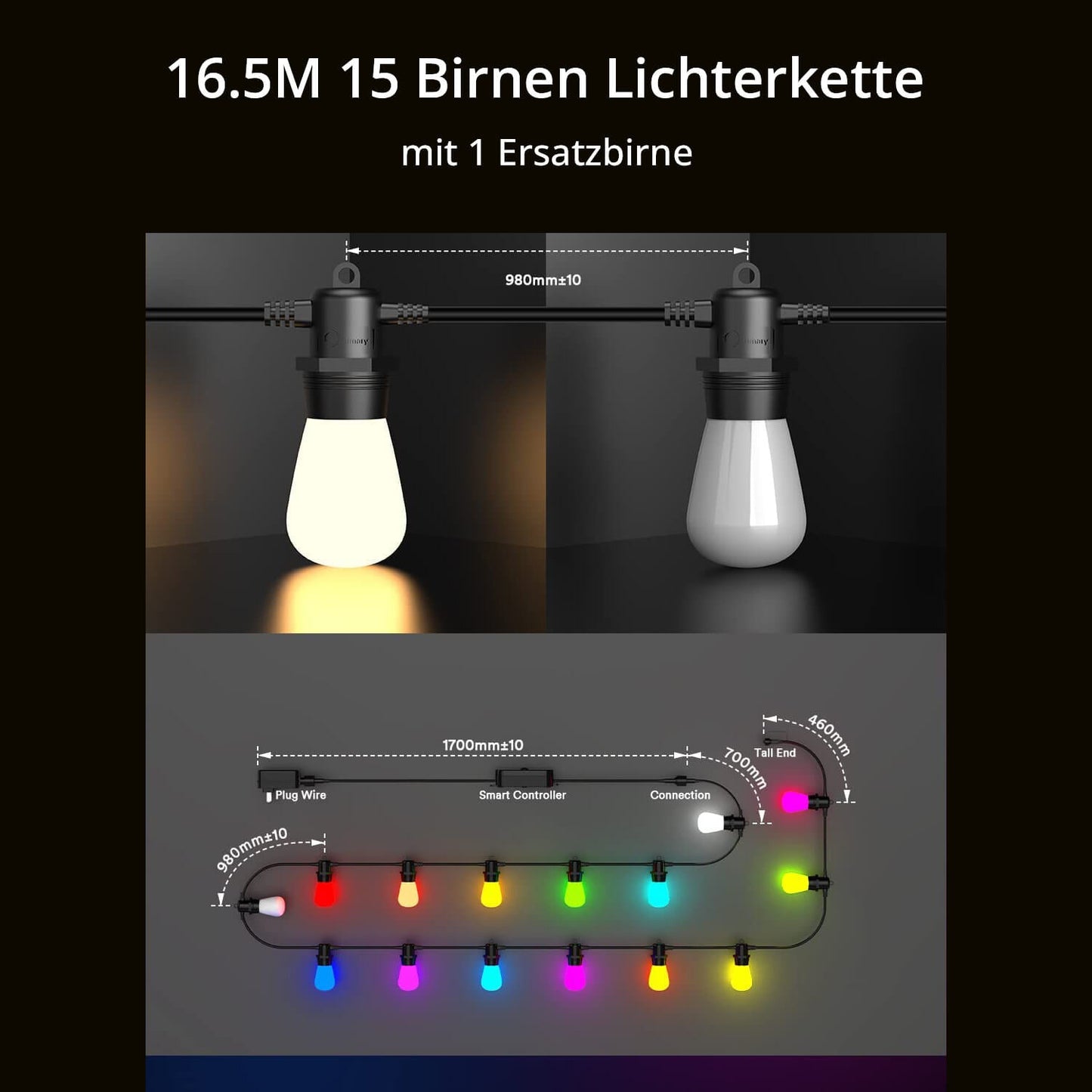 Luces de hadas Lumary® Smart LED Wifi RGBWW para exteriores 16,5 m/56 pies (2 piezas)