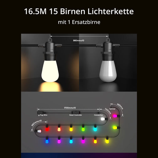 Luces de hadas Lumary® Smart LED Wifi RGBWW para exteriores 16,5 m/56 pies (4 piezas)
