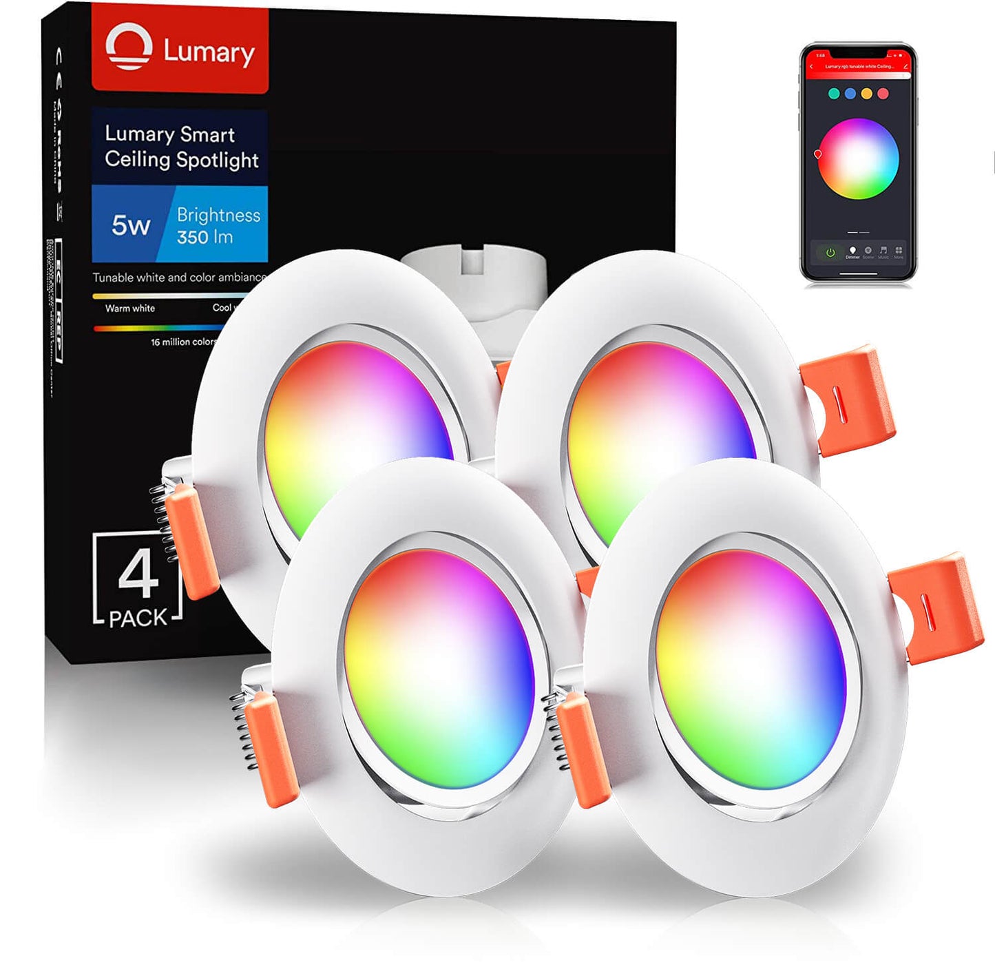 Lumary® 5W Smart Faretto LED da incasso Spot Dimmerabile, 4 pezzi