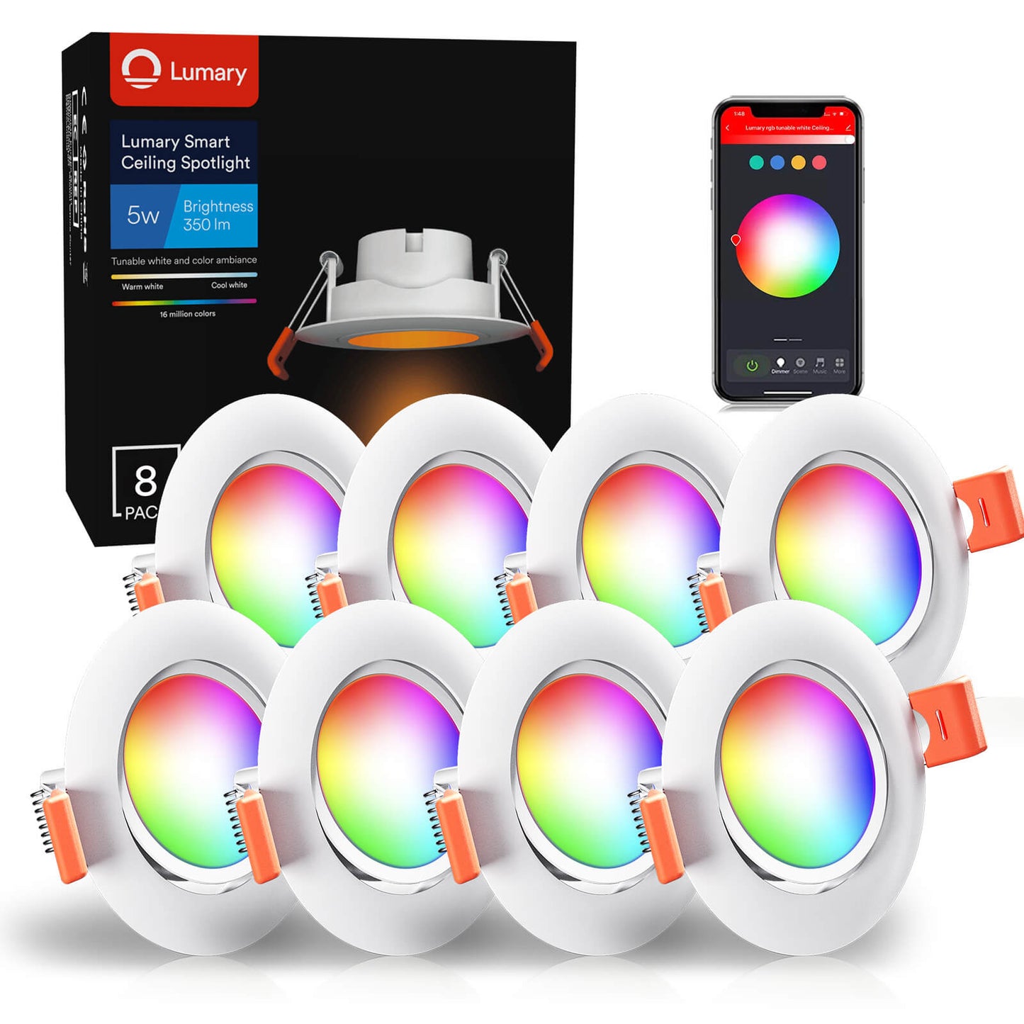 Lumary® 5W Smart LED Einbaustrahler Spot Dimmbar, 8 Stück
